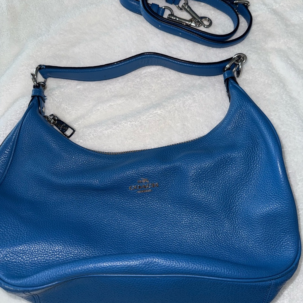 Coach Blue Leather Hobo Bag with Adjustable Strap
